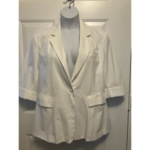 Mina Self Sz XXL 1X Lined Cream Ivory Blazer‎ Jacket Cotton Linen Blend Women’s